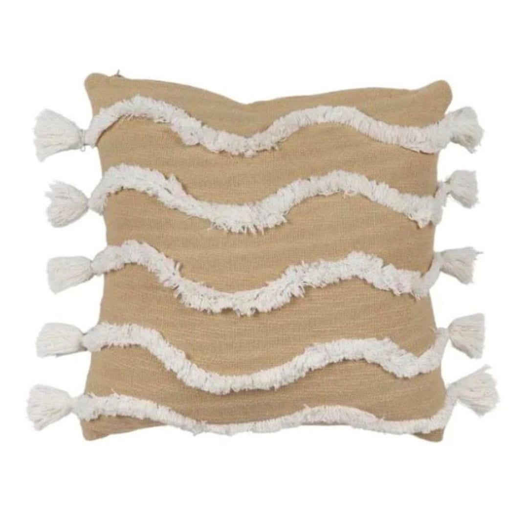 Ripple Cotton Cushion - Beige & White