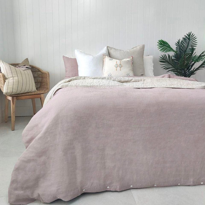 French Linen Quilt Cover Set Queen (Dusty Rose)